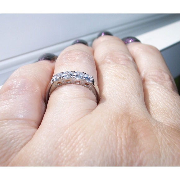 STAINLESS STEEL 4 Stone Cubic Zirconia Band Ring - Picture 4 of 12